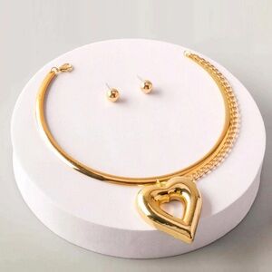 Bold Gold Heart Necklace and Earring Set